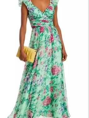 Aqua Mint Floral Maxi Dress with Pink & Green Accents